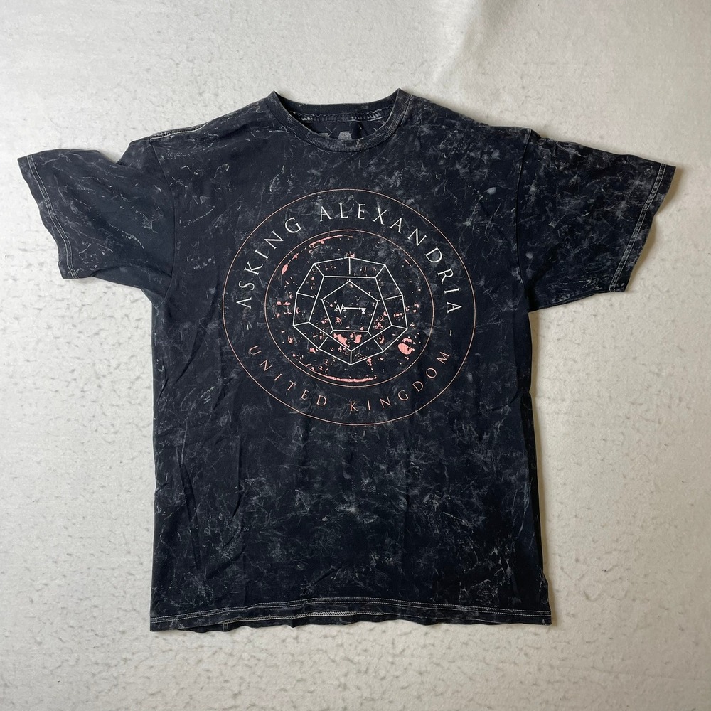 Asking Alexandria Band T-Shirt Mens‎ Medium Black Acid Wash United Kingdom
